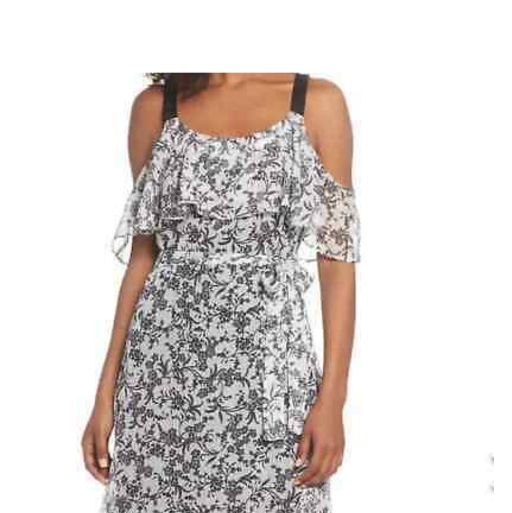 Anthropology Lenon cold shoulder chiffon dress